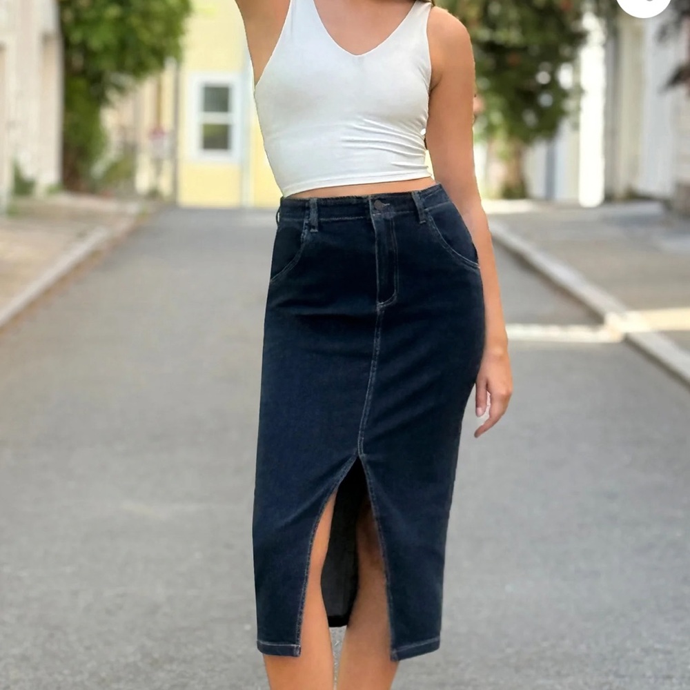 Wash Lab Denim Daily Slit Midi Skirt Size 29